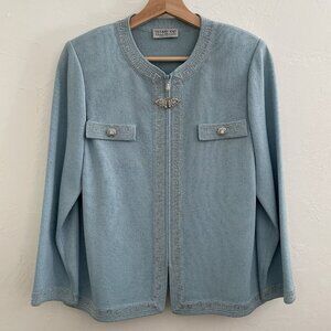 Vintage Tiffany Knit Collection Wool Blend Santana Knit Zip Sweater Light Blue L